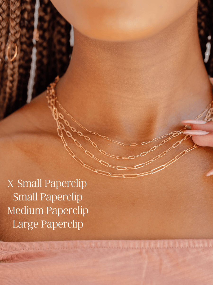 Gold filled paperclip chain in XS, S, M, and L