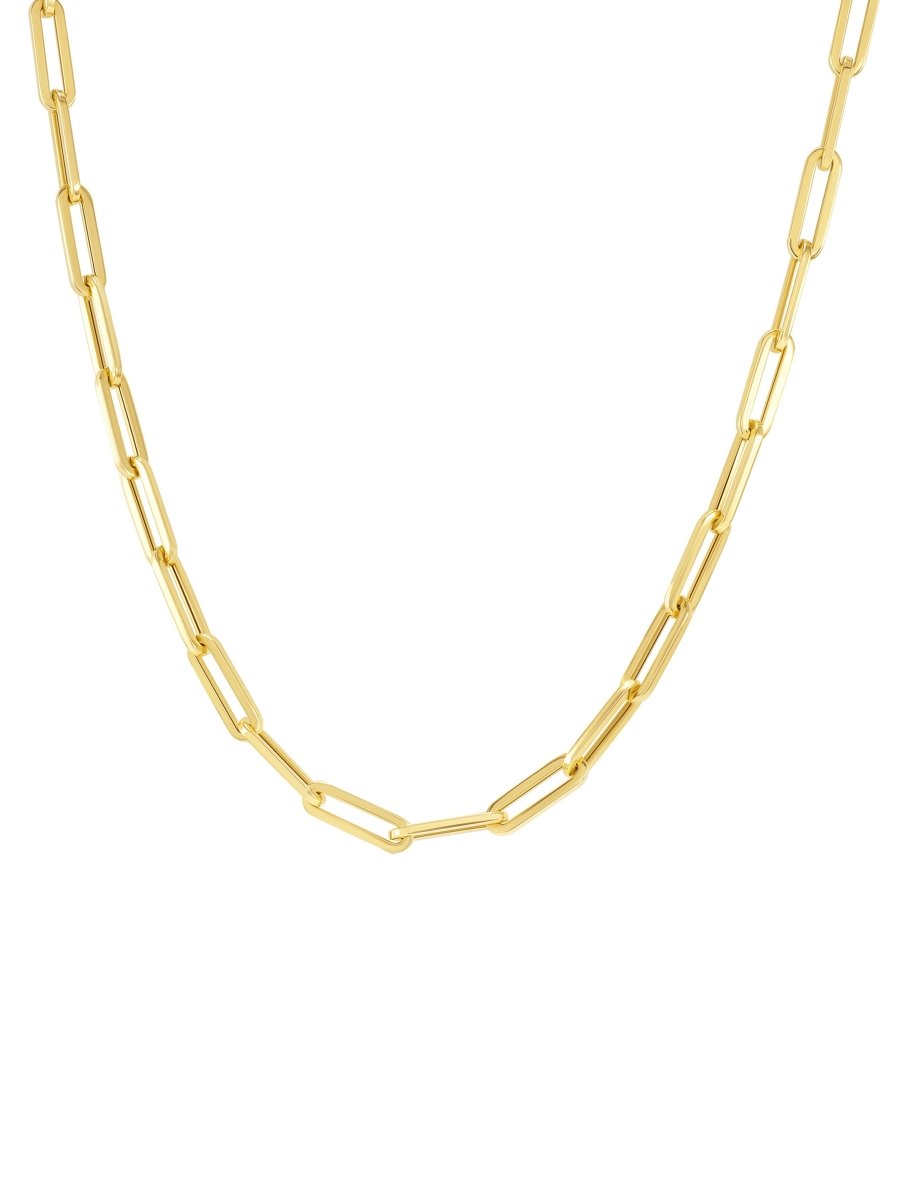 14K gold paperclip chain necklace on white background
