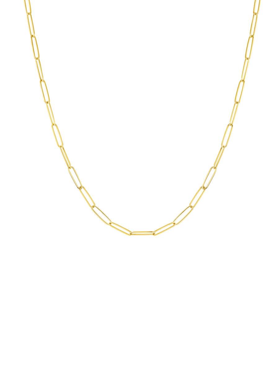 Small paperclip chain necklace on white background