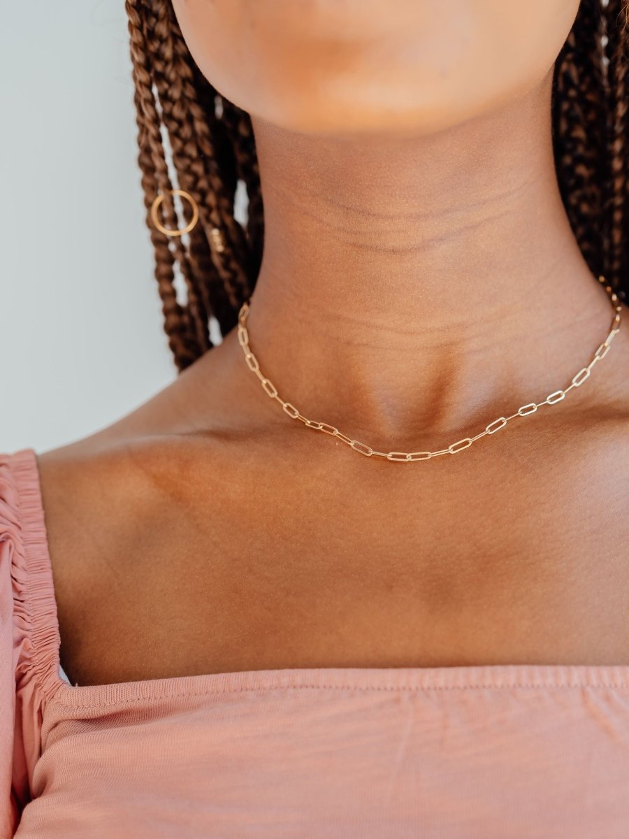 Gold chain paperclip necklace