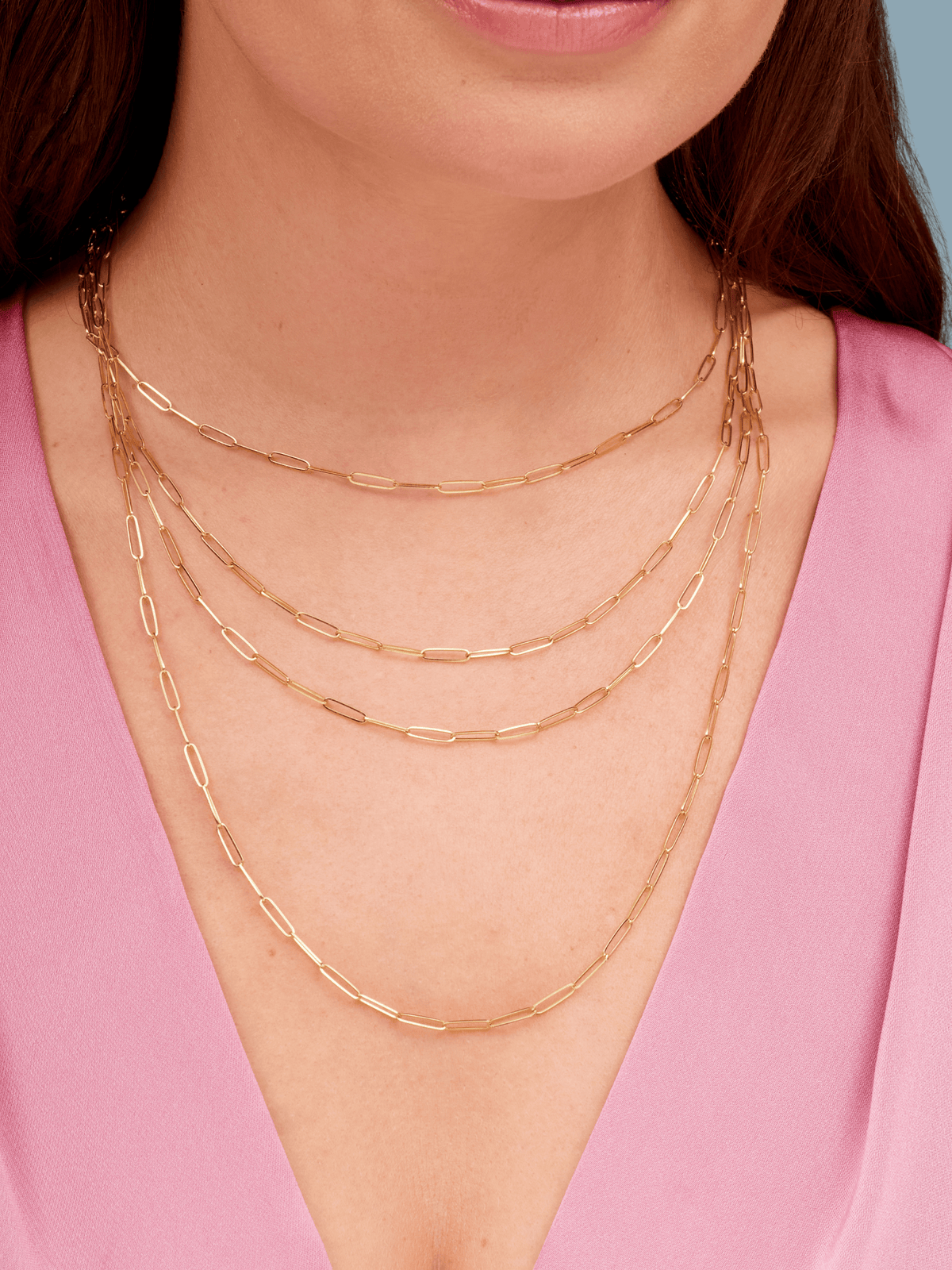 14K gold paperclip chain necklace in different lengths