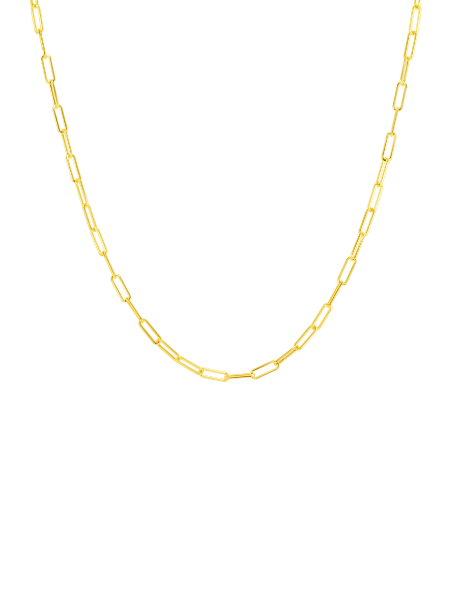 Women's paperclip chain necklace on a white background