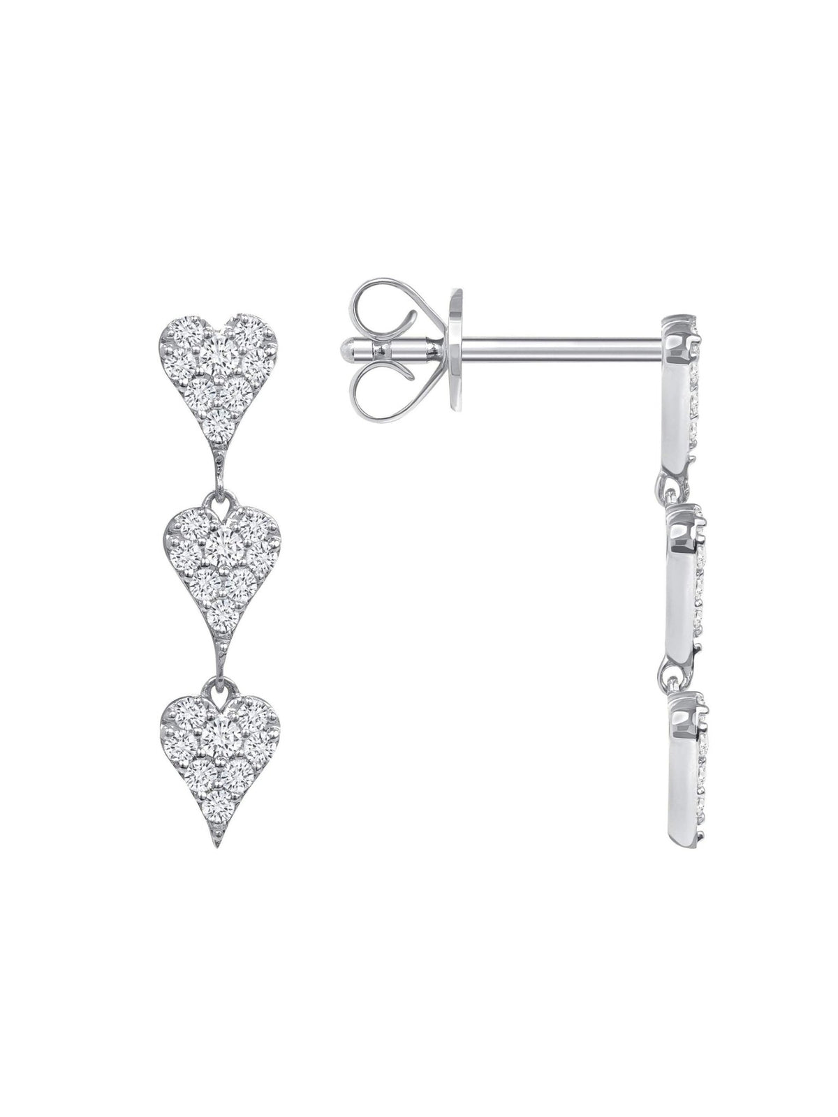 Pave Heart Diamond Dangle Earrings 14K - LeMel