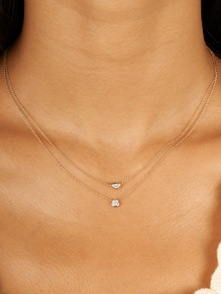 Pear Bezel Diamond Necklace 14K - LeMel