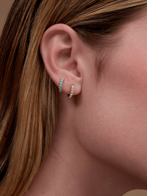 Reversible Turquoise and Diamond Huggie 14K