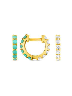 Reversible Turquoise and Diamond Huggie 14K