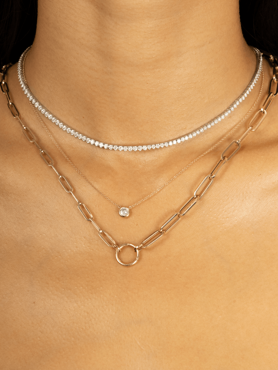 Round Bezel Diamond Necklace 14K - LeMel