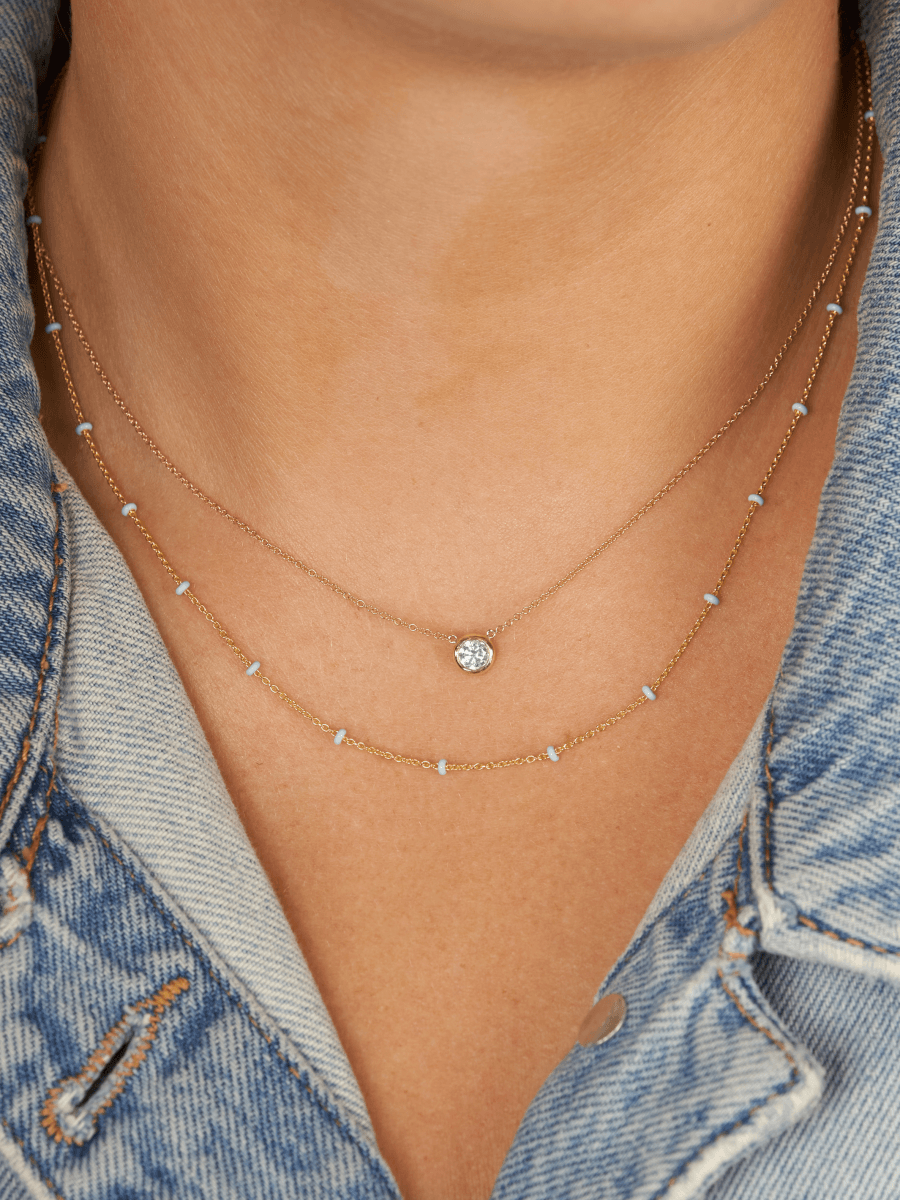 Round Bezel Diamond Necklace 14K - LeMel