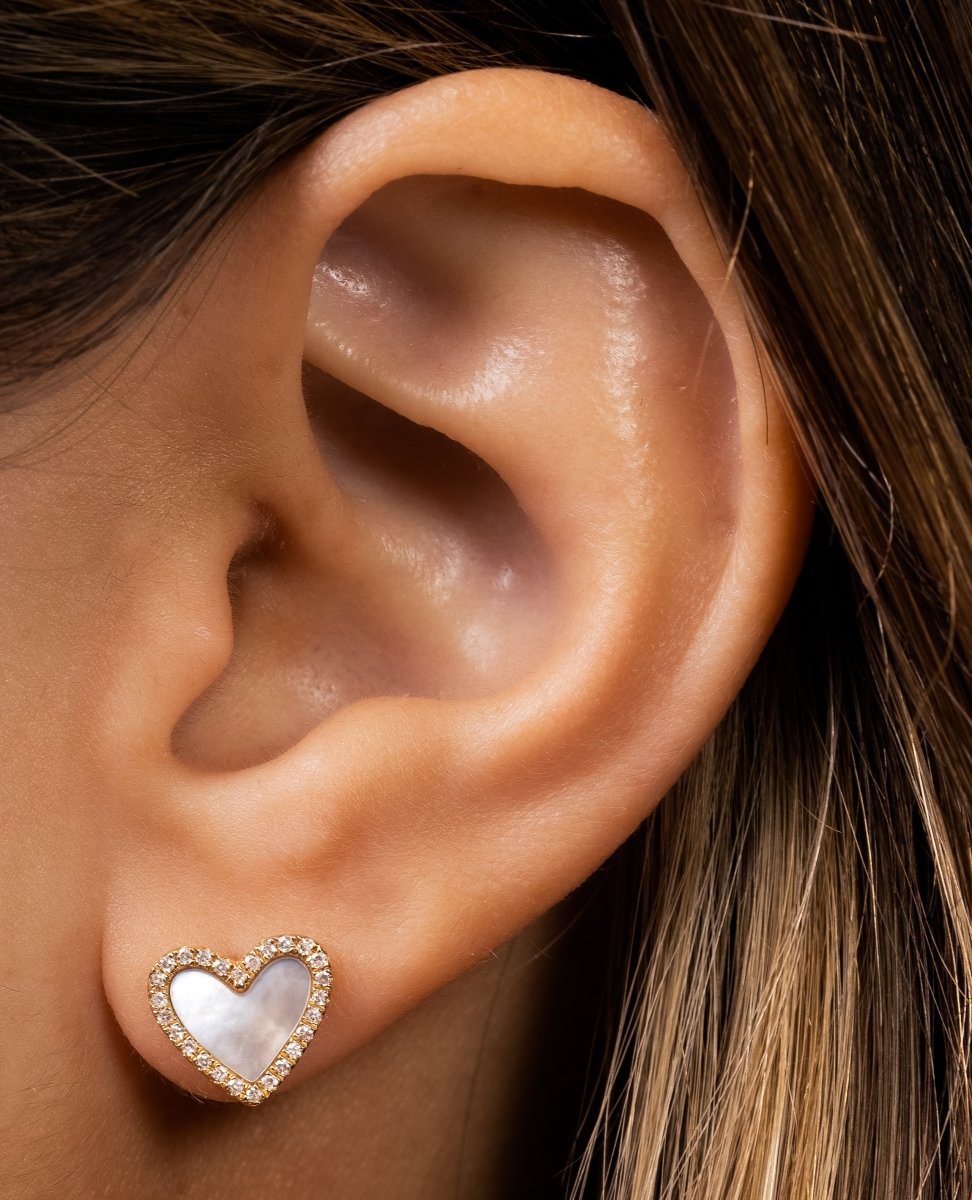 Scarlett Mother of Pearl Diamond Heart Stud Earring 14K – LeMel