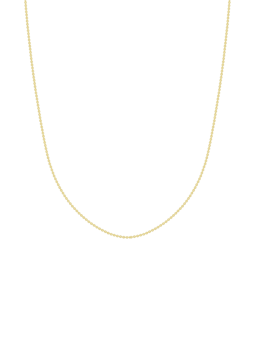 Gold cable chain necklace on white background