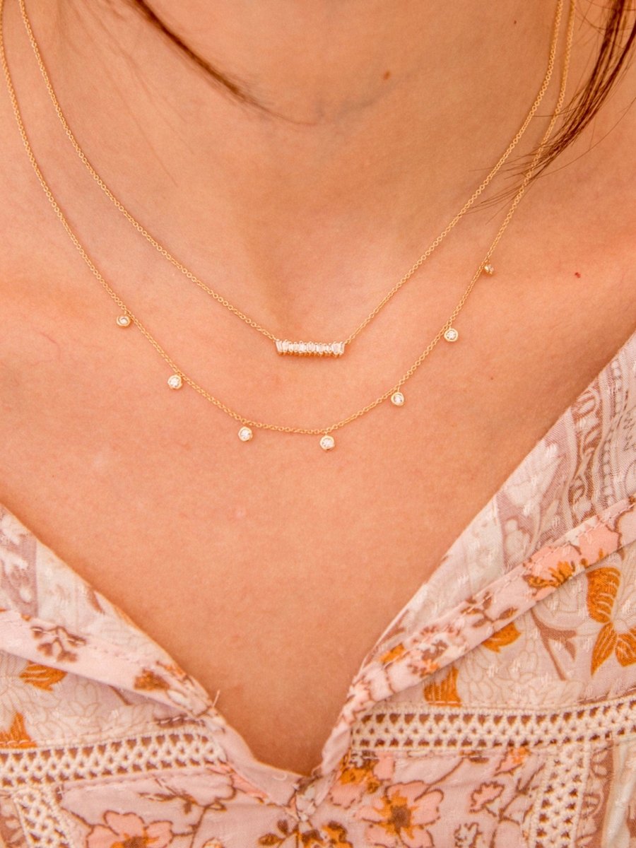 Stephanie Diamond Bezel Dangle Necklace 14K - LeMel