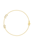 Dainty gold chain bracelet with two pave diamond initials
