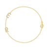 Dainty gold chain bracelet with two pave diamond initials