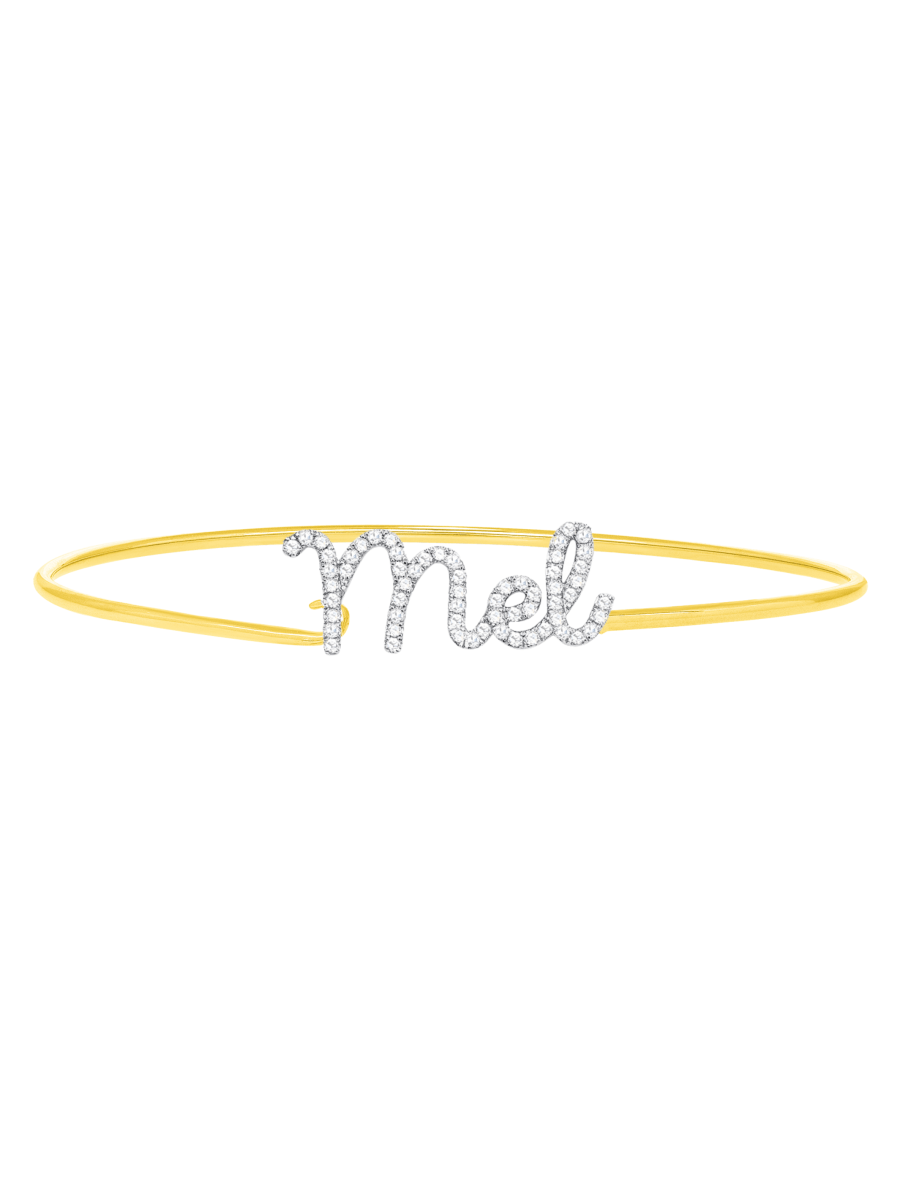 14K gold diamond name bangle in yellow gold