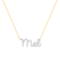 Image of: Personalized 14K white gold diamond name charm on dainty 14K yellow gold chain