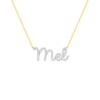 Personalized 14K white gold diamond name charm on dainty 14K yellow gold chain