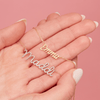 Dainty gold chain with gold name charm and dainty gold chain with diamond name charm