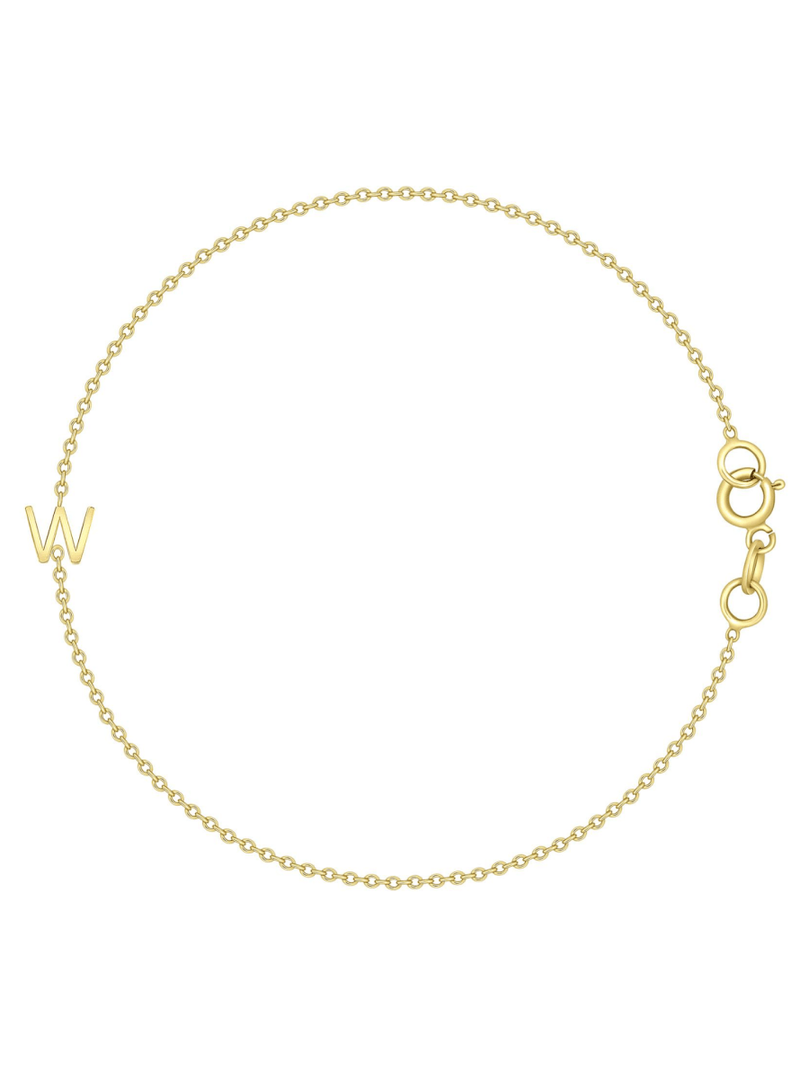 Dainty gold chain bracelet with single gold initial 