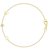 Dainty yellow gold chain bracelet with two initial letters and single diamond