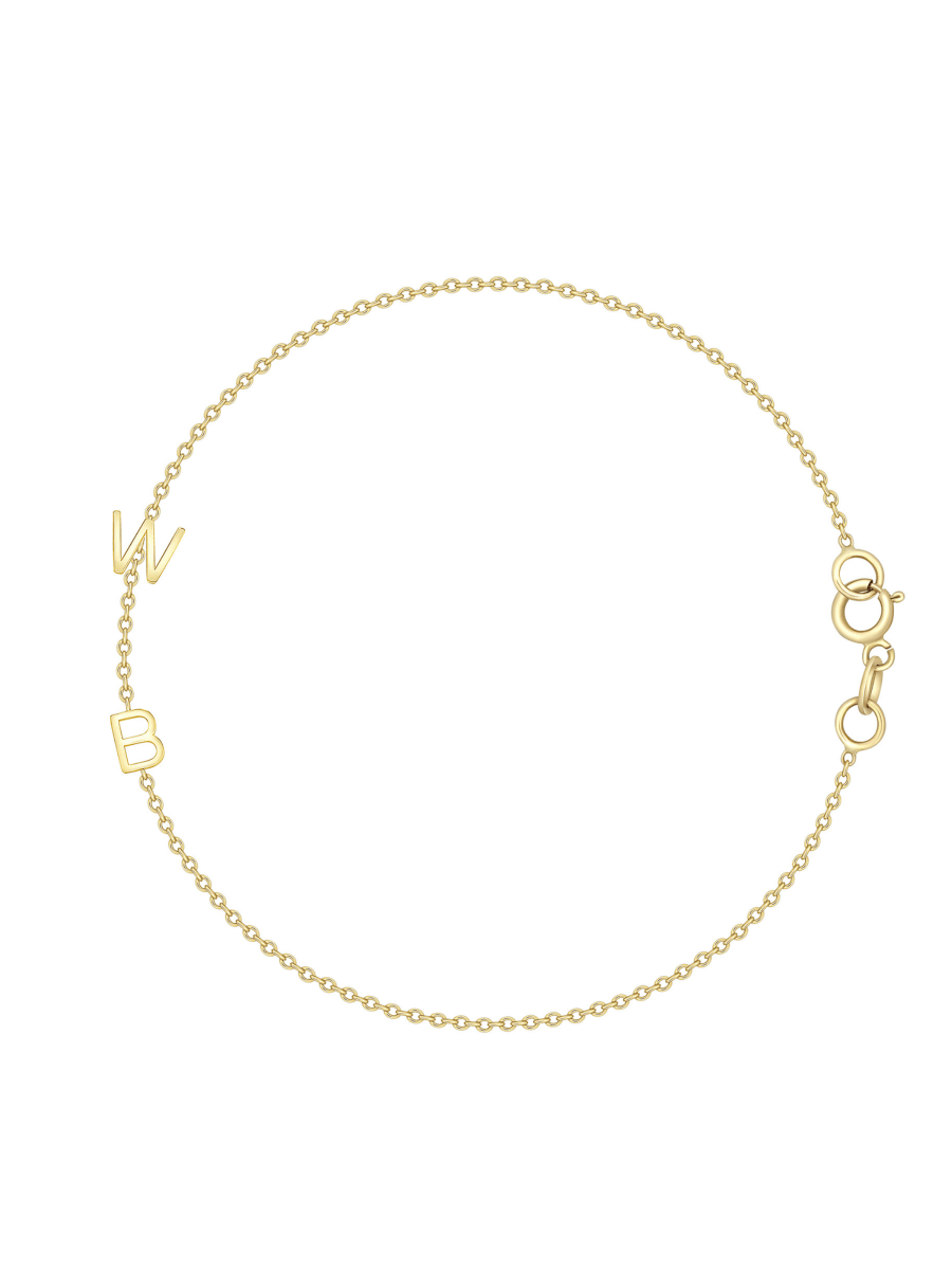 Dainty gold chain bracelet with two initial letters