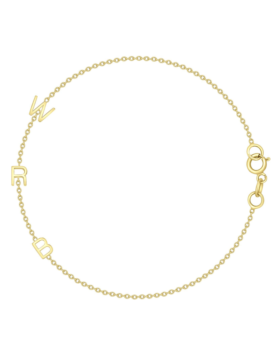Dainty gold chain bracelet with three initials