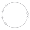 Dainty white gold chain bracelet with three initials and single diamond