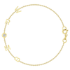 Dainty yellow gold chain bracelet with four initials and single diamond