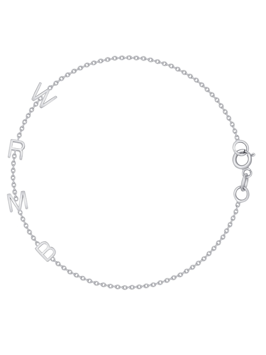 Dainty white gold chain bracelet with four initials