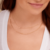 Dainty gold chain necklace with three initials layered with simple gold paperclip chain necklace