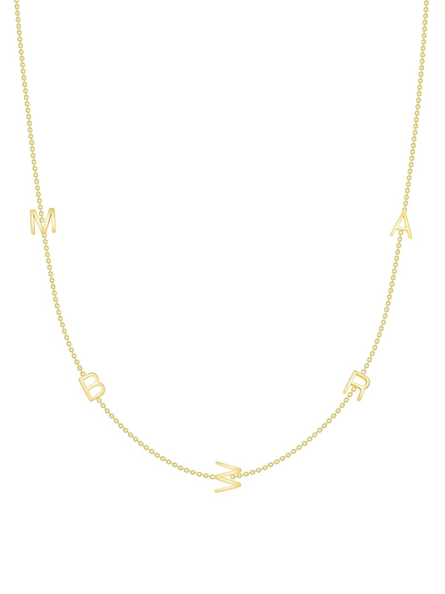 Dainty gold chain necklace with five gold initials