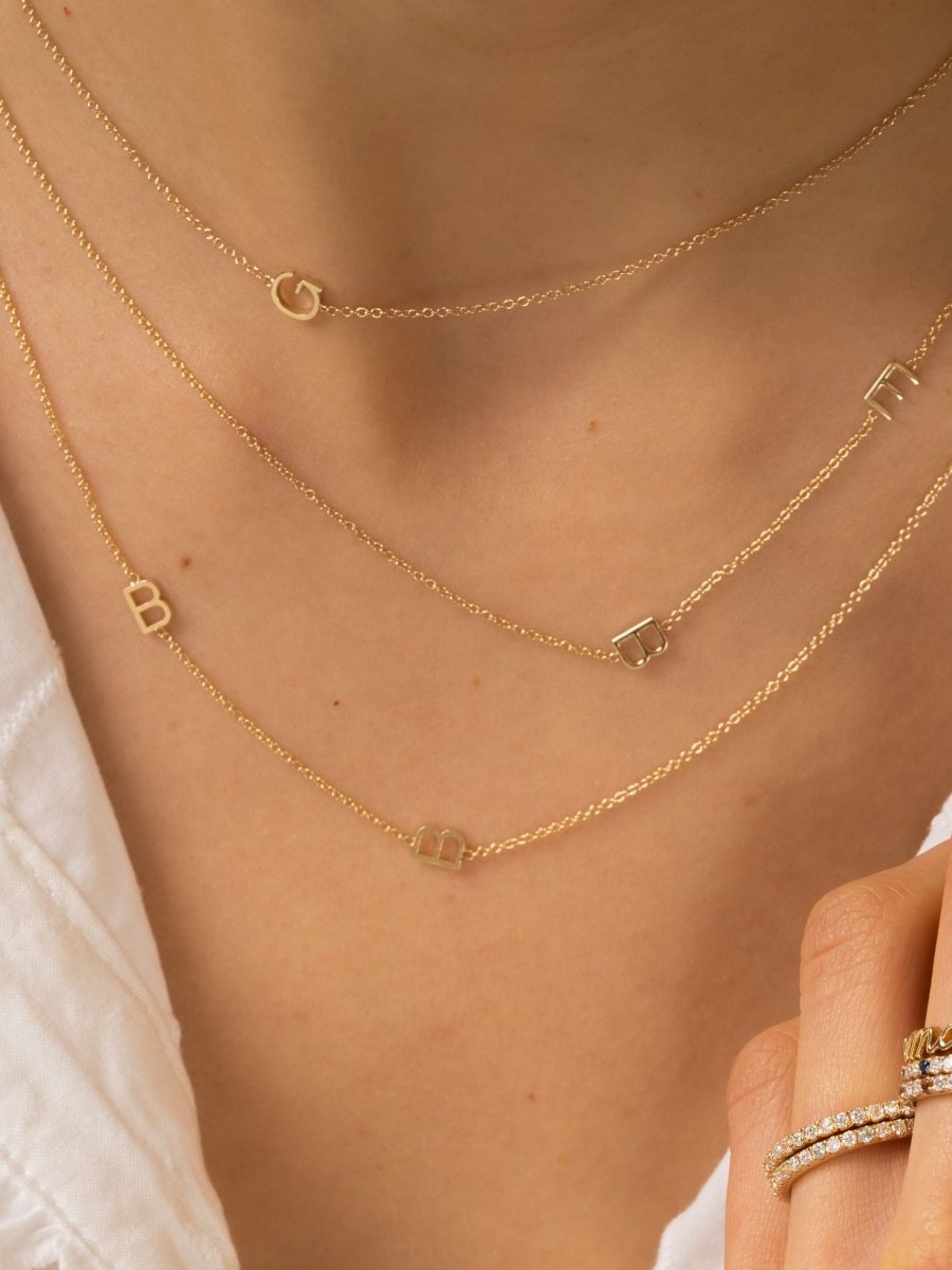Dainty Initial Necklace 14K Gold Letters LeMel – LeMel