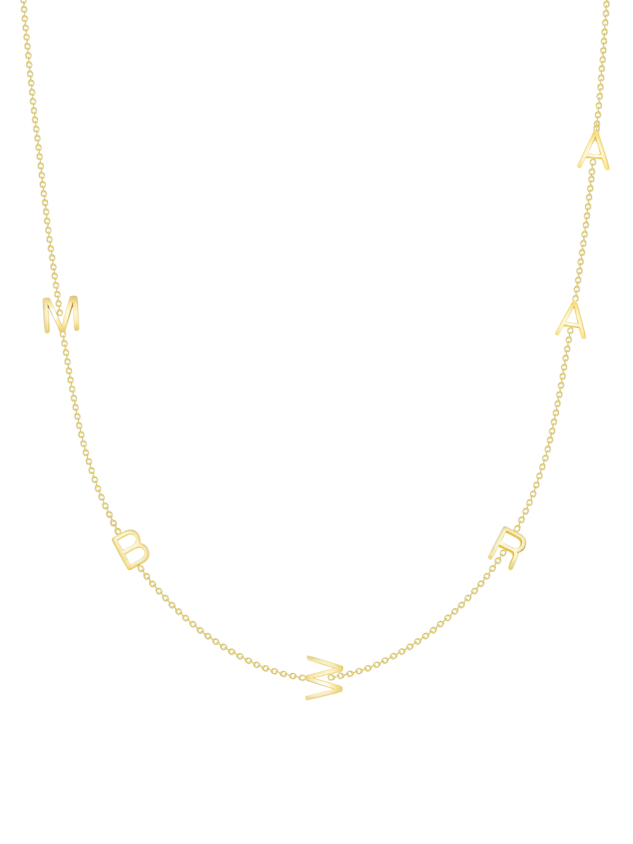 Dainty gold chain necklace with five gold initials