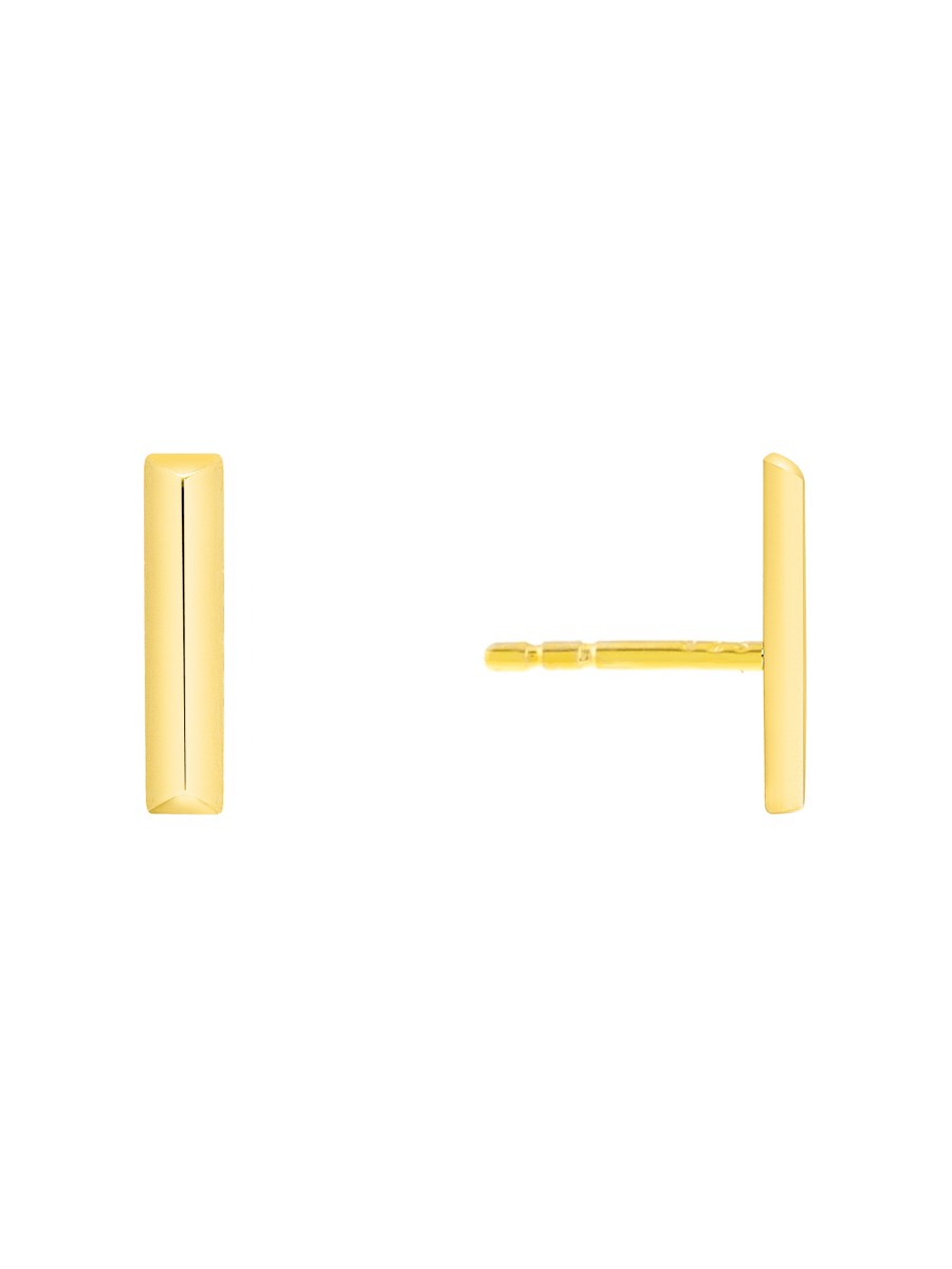 Gold bar earrings on white background