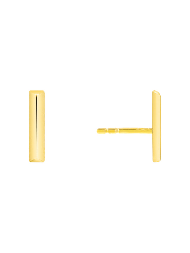Gold Bar Stud Earrings 14K