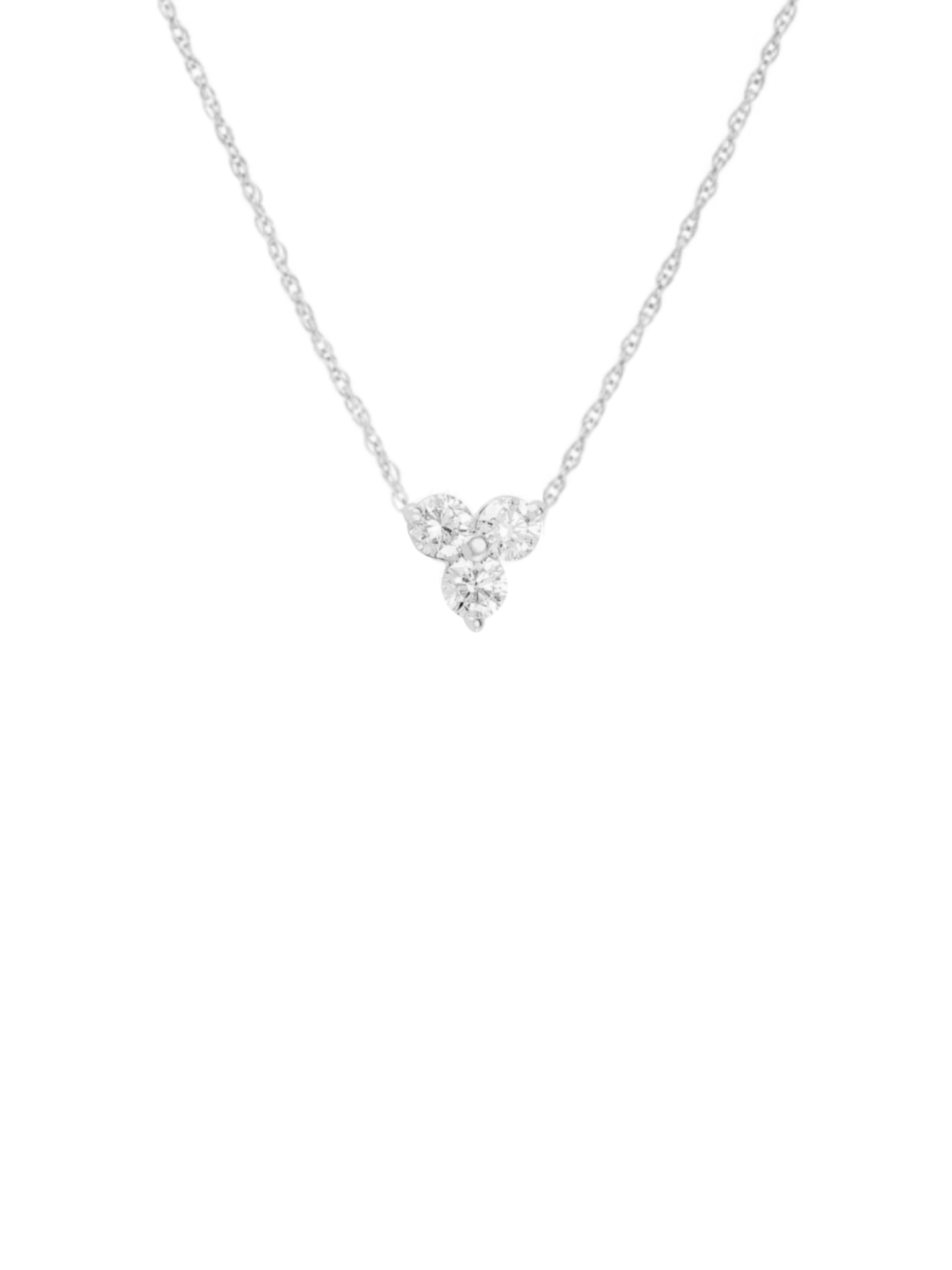 3 diamond necklace white gold on white background