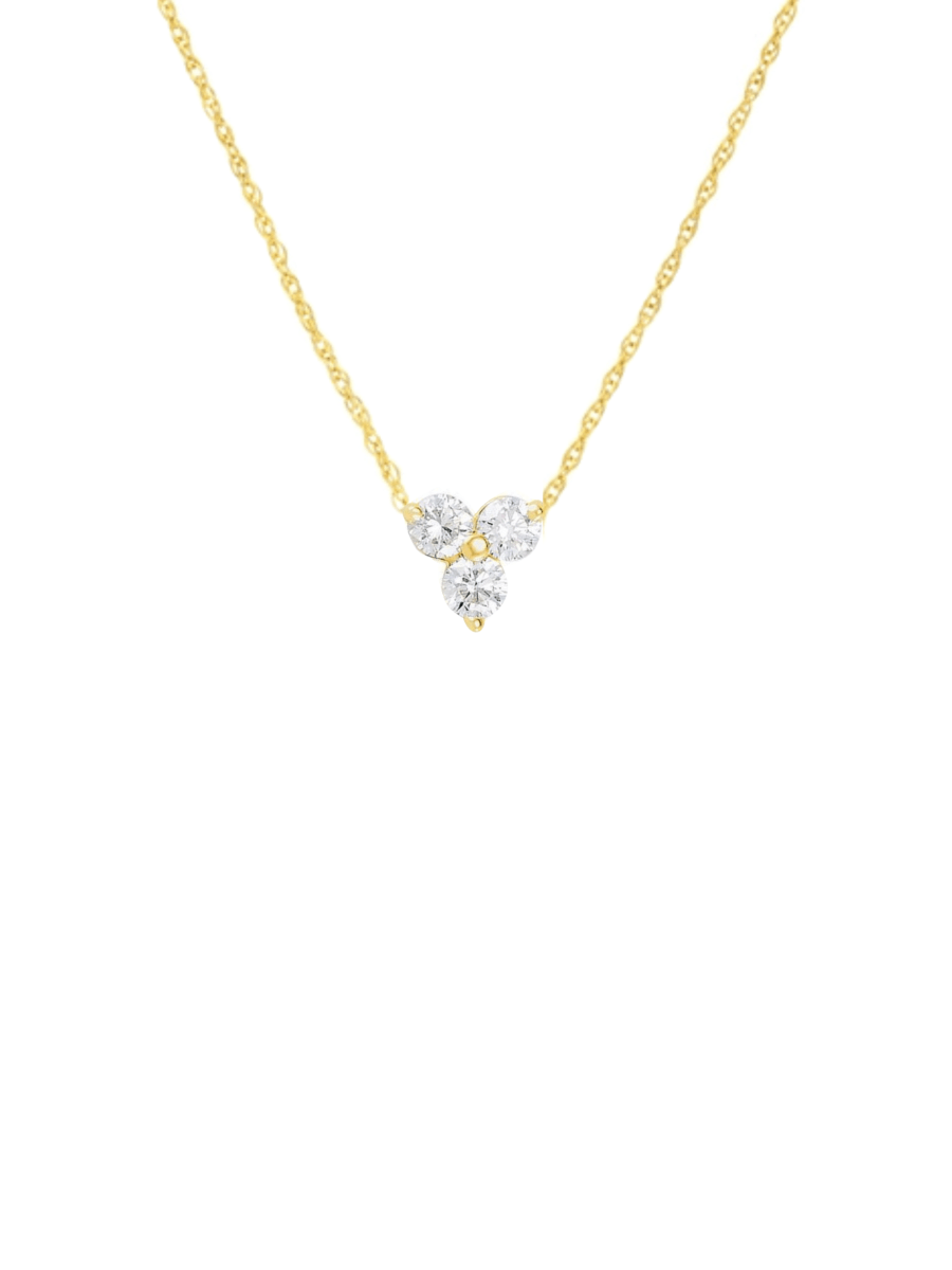 3 diamond necklace yellow gold on white background