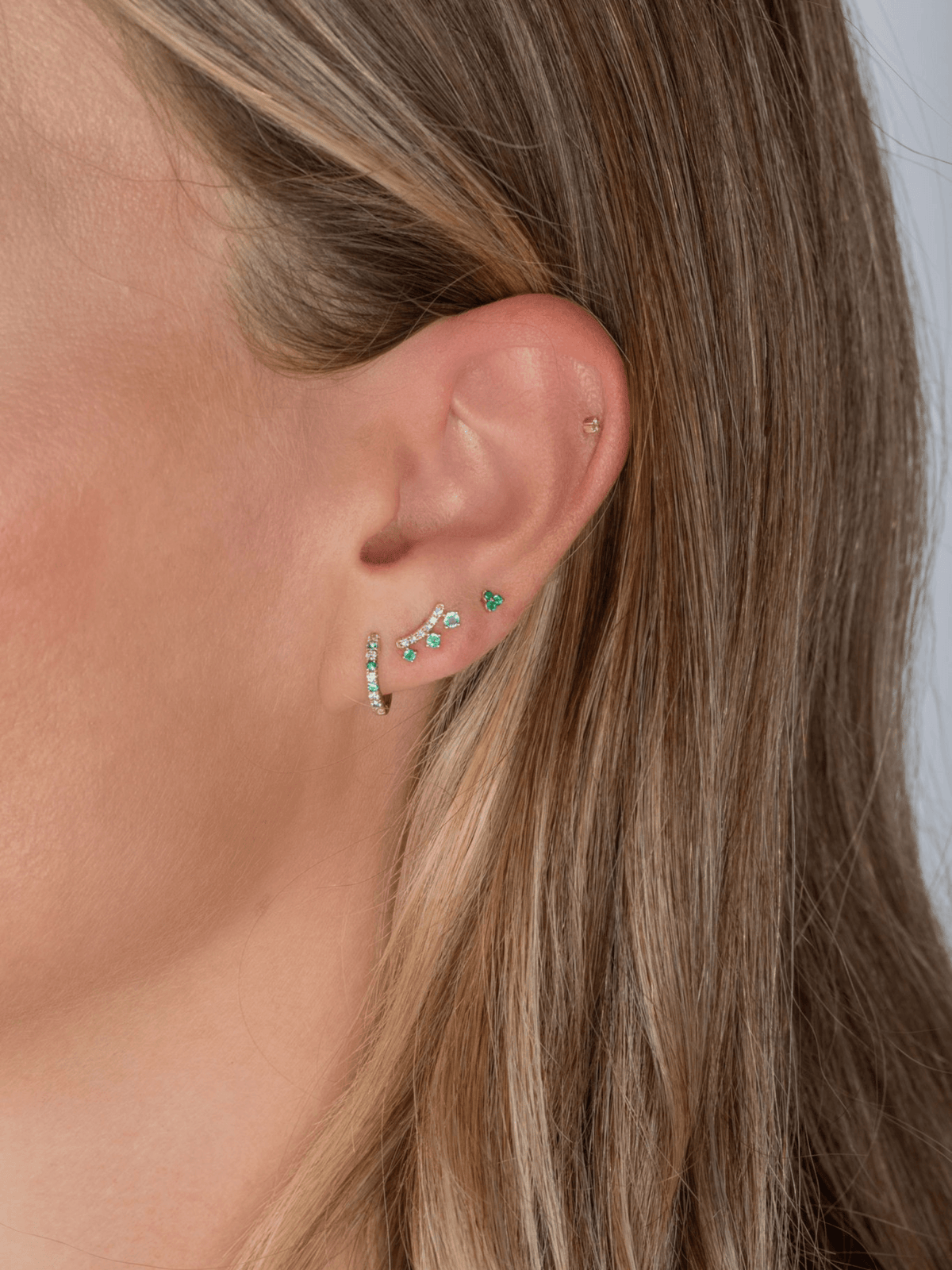 Tiny Trio Emerald Stud Earring 14K - LeMel