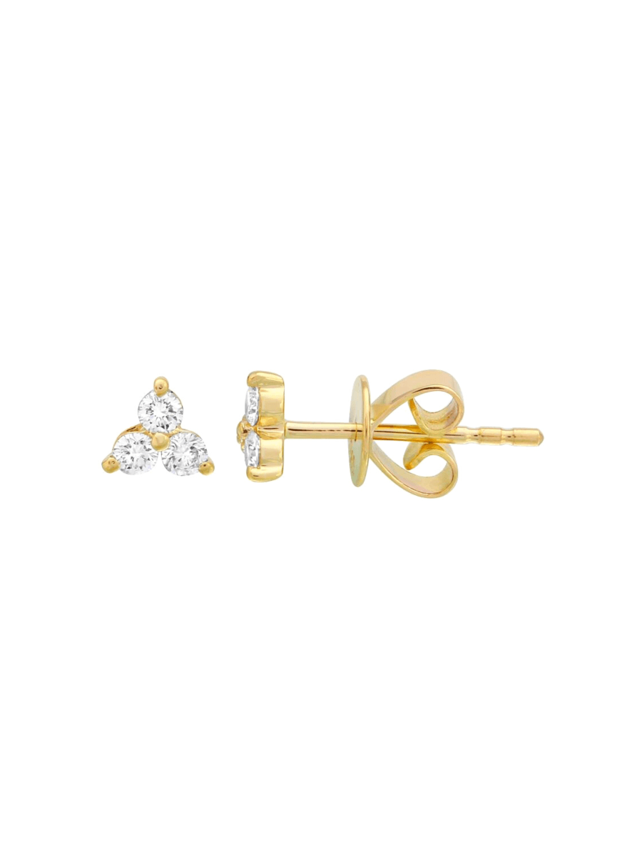 Diamond cluster stud earrings yellow gold on white background