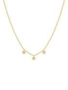 Gold diamond bezel necklace in yellow gold on a white background