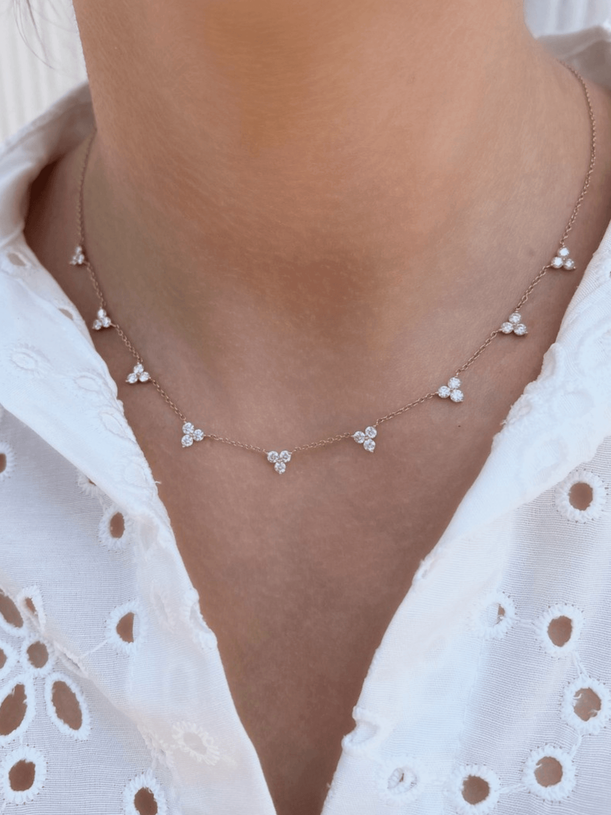 Diamond cluster necklace yellow gold