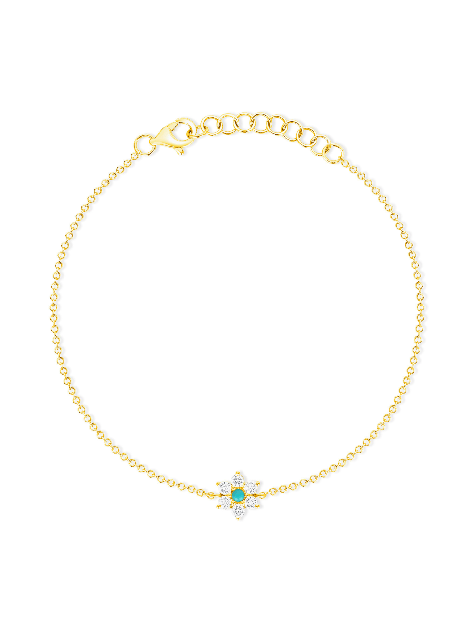 Turquoise Diamond Flower Chain Bracelet 14K - LeMel