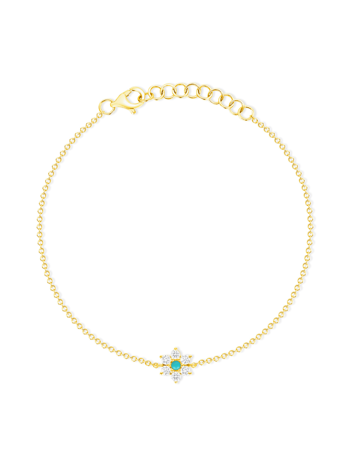 Turquoise Diamond Flower Chain Bracelet 14K - LeMel