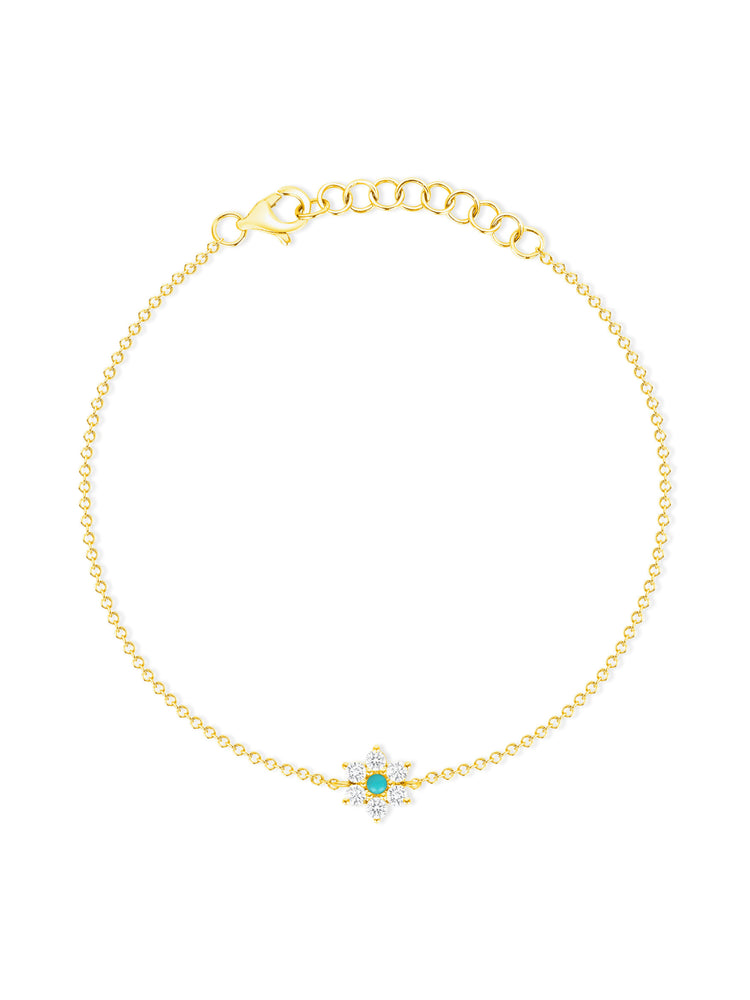 Amy Turquoise Flower Chain Bracelet 14K