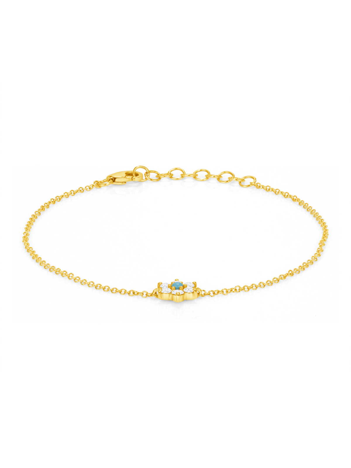 Turquoise Diamond Flower Chain Bracelet 14K - LeMel