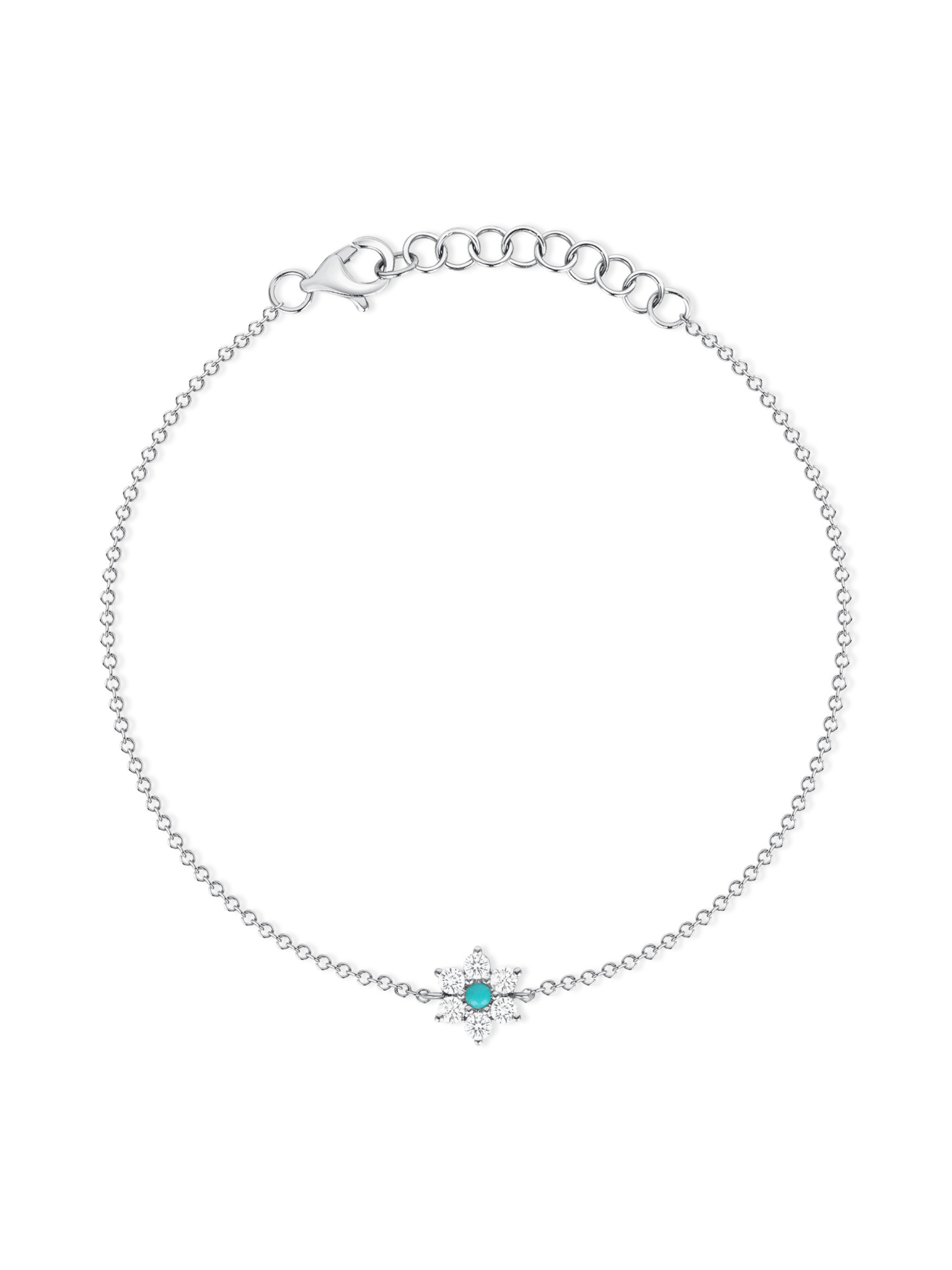 Turquoise Diamond Flower Chain Bracelet 14K - LeMel