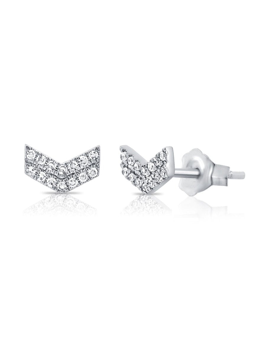 Chevron earrings with diamonds 14K white gold on white background