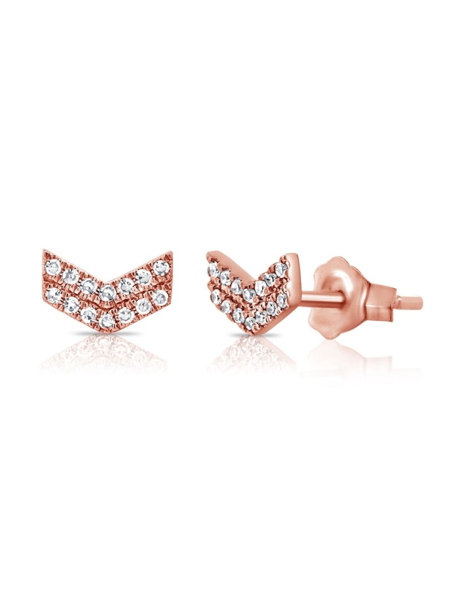 Chevron earrings with diamonds 14K rose gold on white background