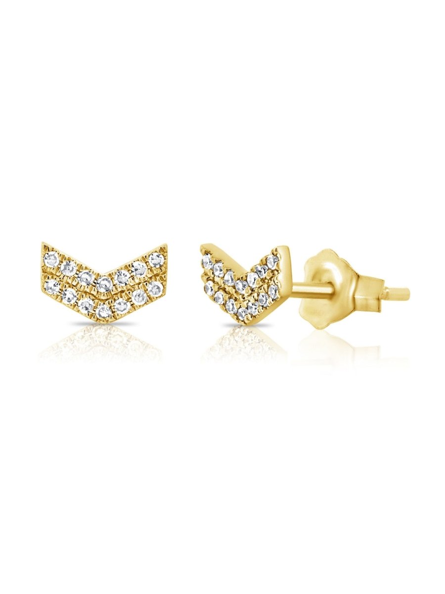 Chevron earrings with diamonds 14K yellow gold on white background